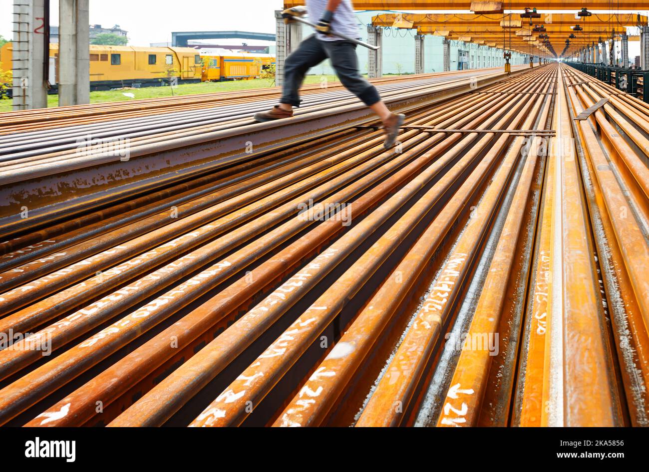 Steel pipes on the rack Stock Photo - Alamy