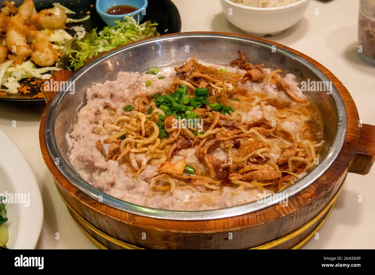 Steamed minced pork with salted fish cake, Hong Kong, China Stock Photo