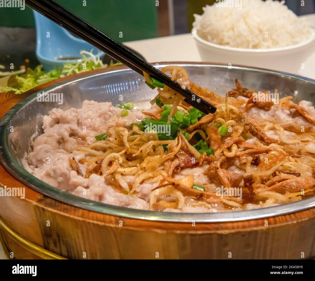 Steamed minced pork with salted fish cake, Hong Kong, China Stock Photo