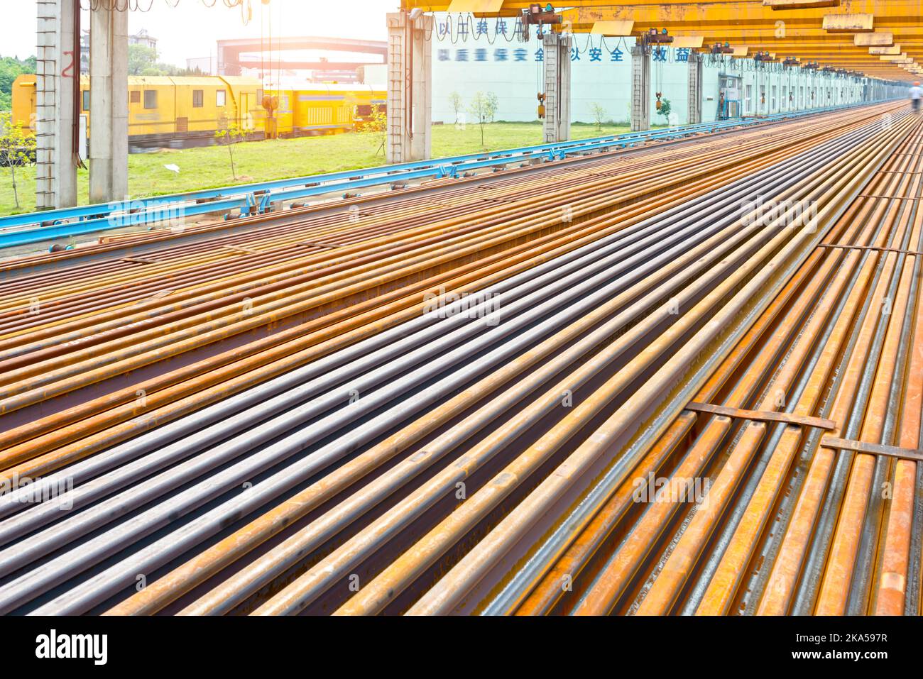 Steel pipes on the rack Stock Photo - Alamy