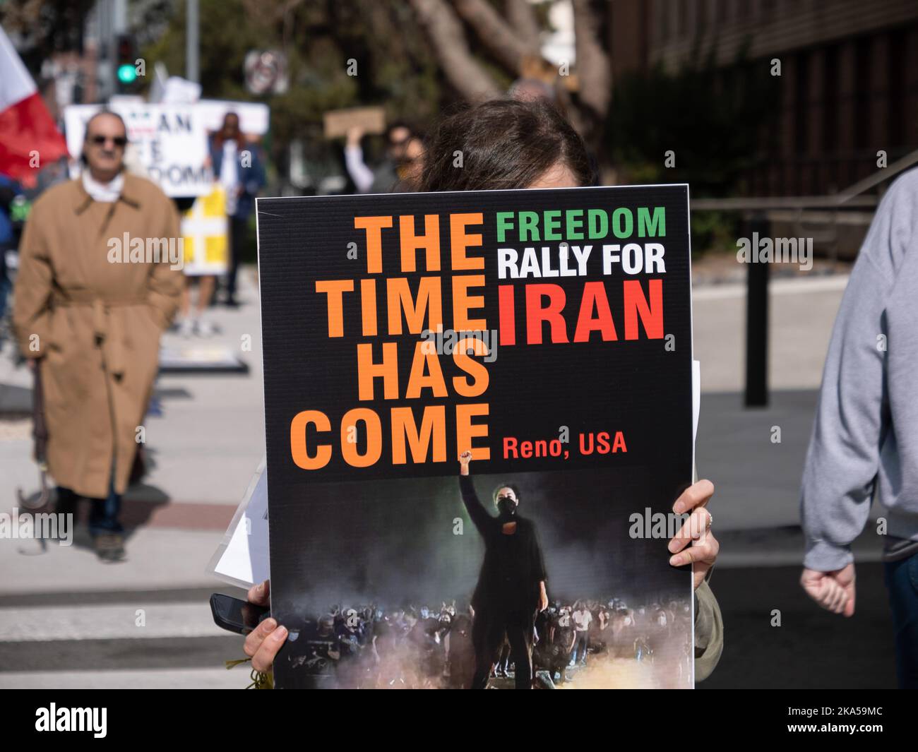 Reno, Nevada, USA. 22nd Oct, 2022. A protester holds a placard expressing their opinion during a demonstration march decrying the Iranian government and the death of Masha Amini. Starting at the University of Nevada, hundreds of Reno's more than 2,000 Iranian Americans marched through downtown Reno calling for the end of what they said was IranÃ-s oppressive, religious regime.Masha Amini was a central figure in the demonstrations. Amini was abducted by Iran's morality police and allegedly was murdered while in the custody of the Iranian government. (Credit Image: © Bob Conrad/SOPA Stock Photo