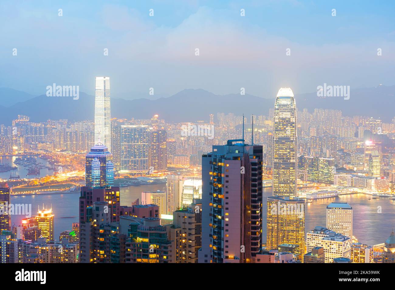 Panorama of Hong Kong skyline at night Stock Photo - Alamy