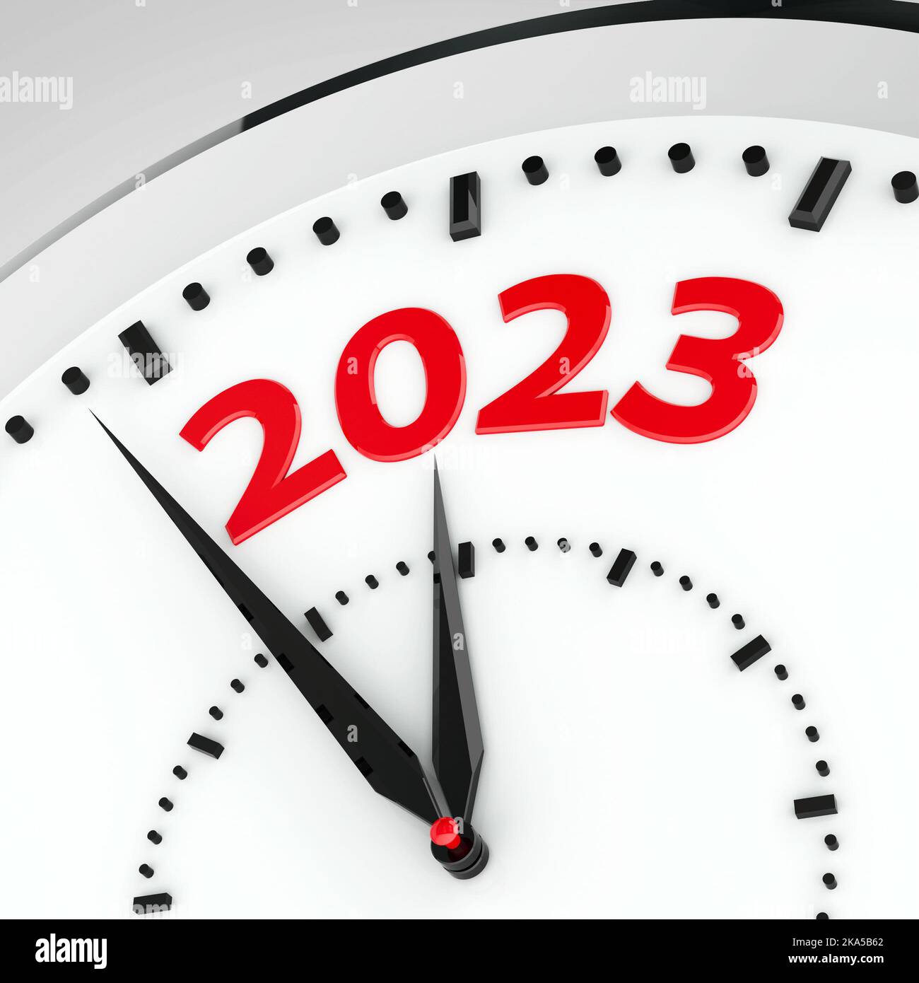 Black clock with 2023 represents coming new year 2023, three