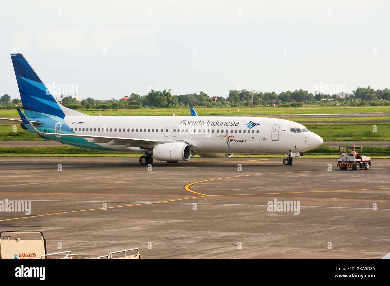 View of Garuda Indonesia airliner on runway at Juanda International