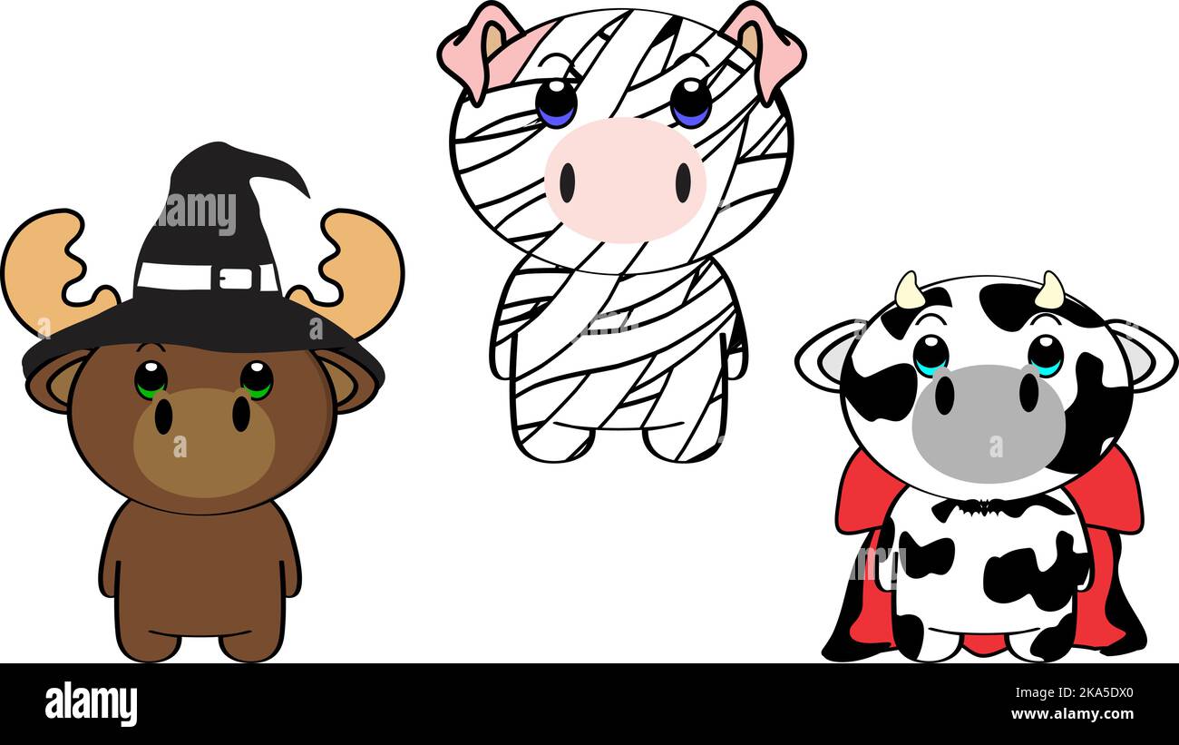 chubby baby animals character cartoon with halloween costumes set