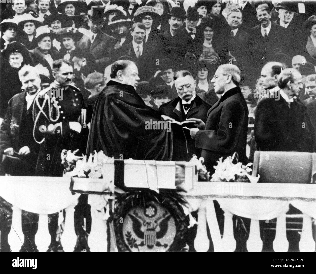 Woodrow Wilson takes the oath of office for his first term of the Presidency in Washington, DC. Stock Photo