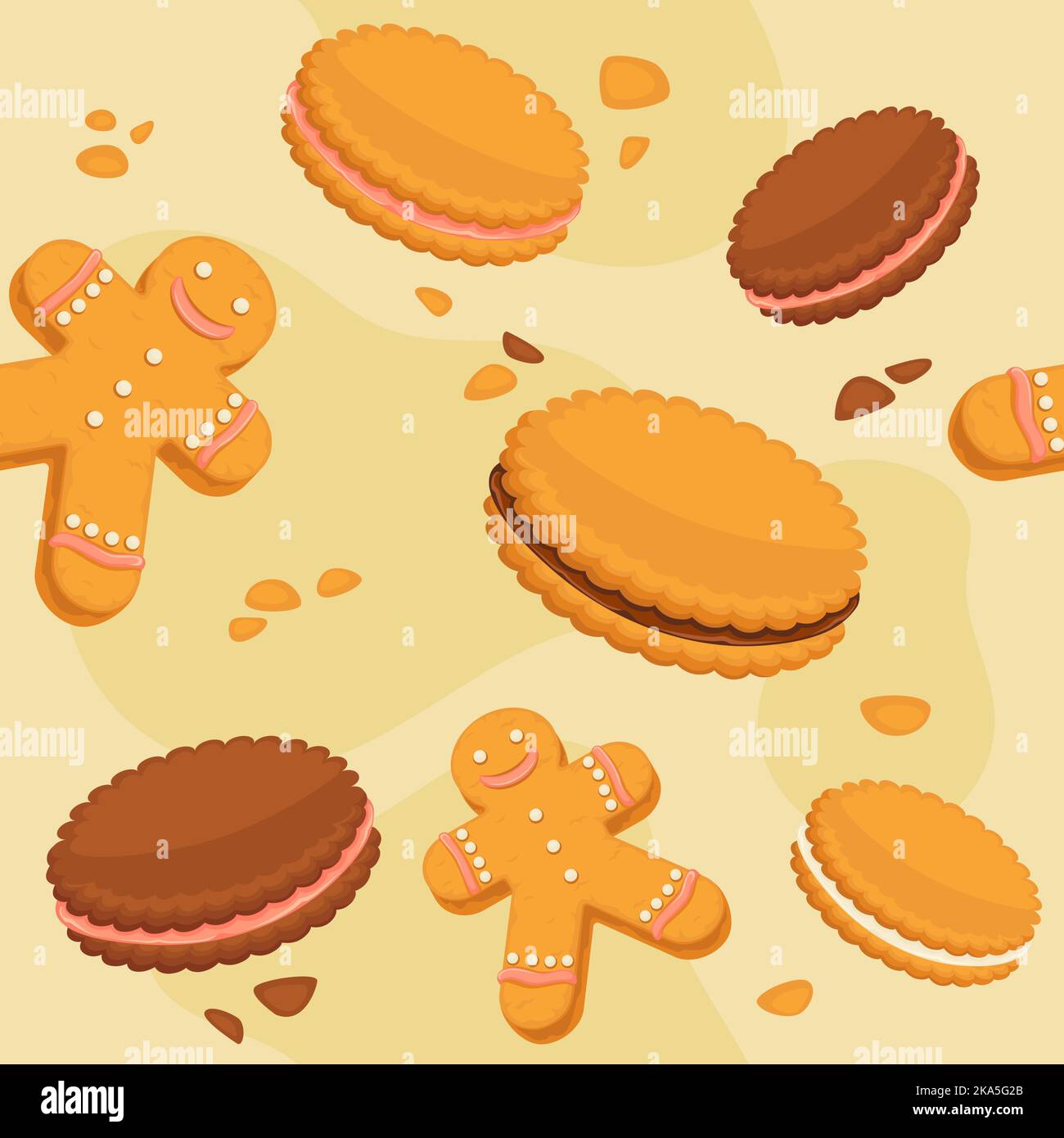 Cookies and chocolate cream seamless patterns Stock Vector