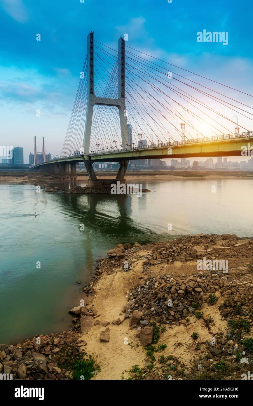 Cable stayed bridge at sunset Stock Photo - Alamy