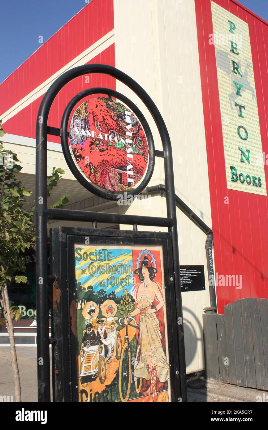 Old travel posters on 20th Street West, Saskatoon, Saskatchewan, Canada