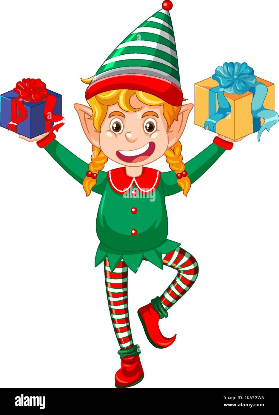 Cute kid wearing elf costume cartoon illustration Stock Vector