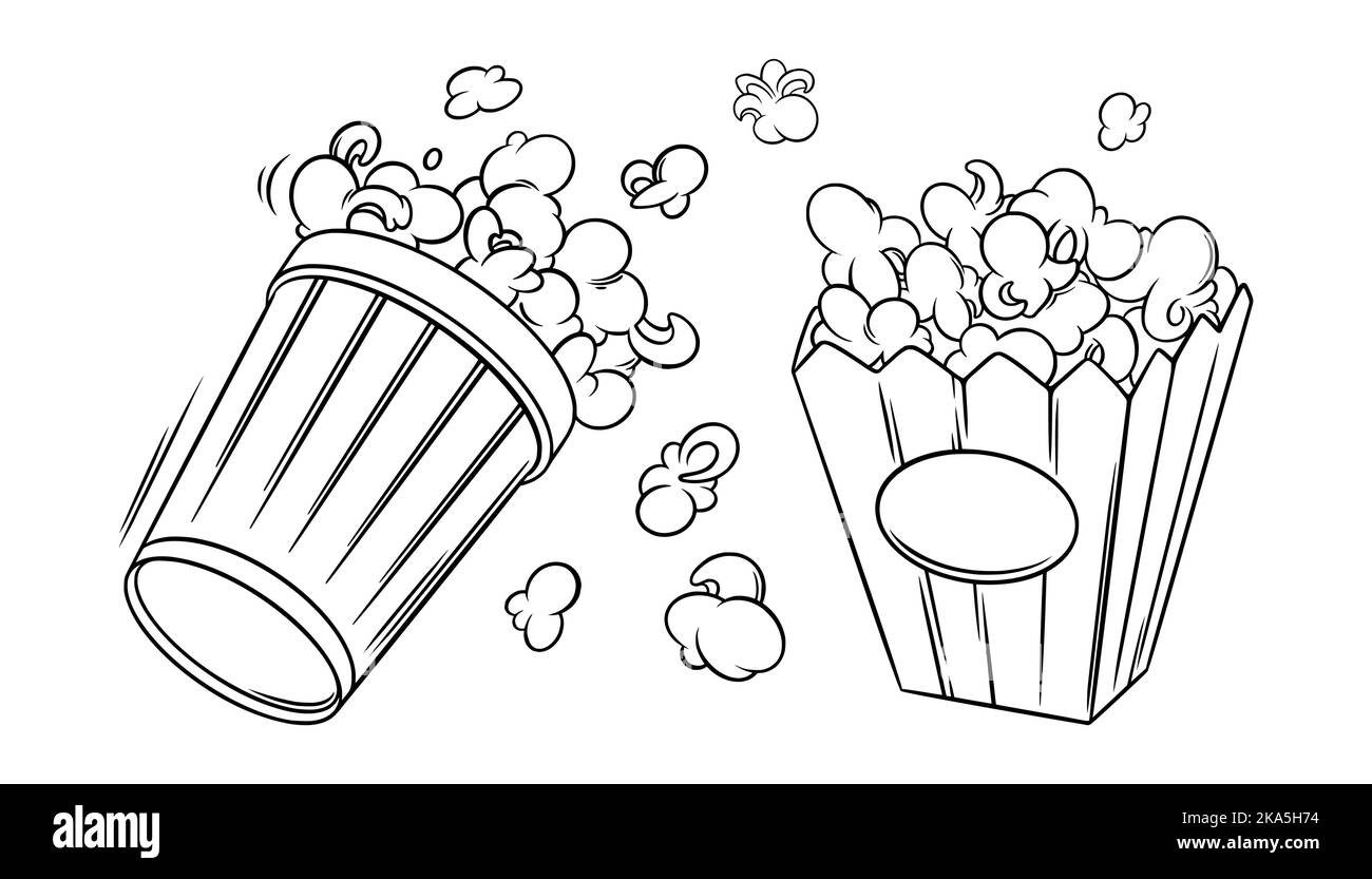 Popcorn basket sketch. Cinema pop corn in doodle style. Vector illustration isolated on white background Stock Vector