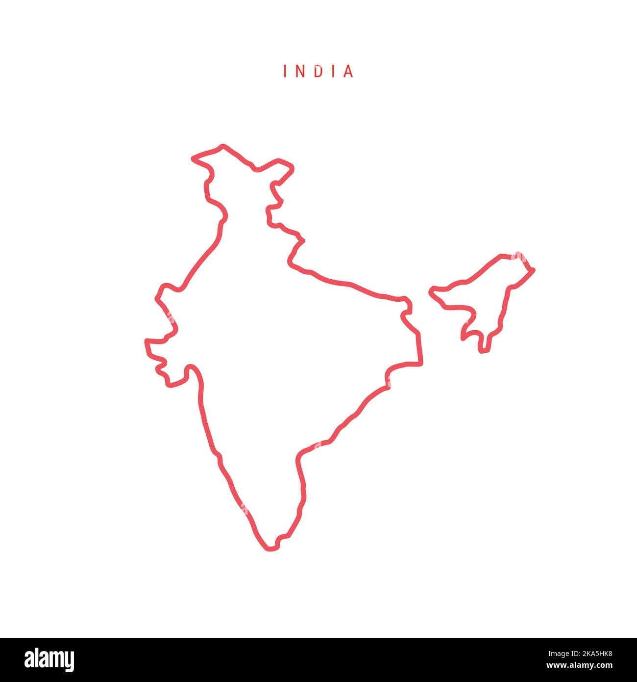 India outline map. Indian red border. Country name. illustration Stock