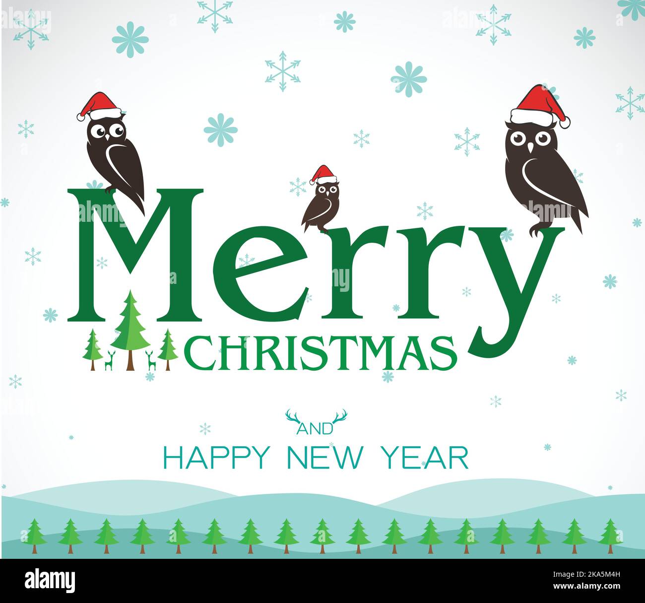 Vector merry christmas greeting owl card on white background, Merry Christmas lettering. Easy editable layered vector illustration. Wild Animals. Stock Vector