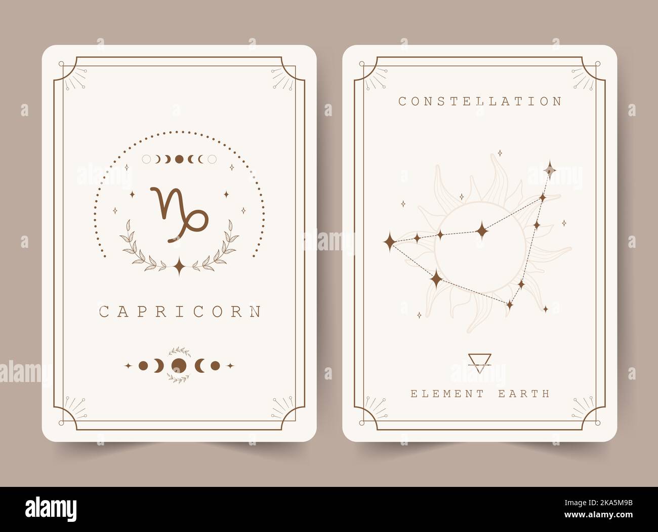 Capricorn. Witchcraft cards with astrology zodiac sign and constellation. Perfect for tarot readers and astrologers. Occult magic background Stock Vector