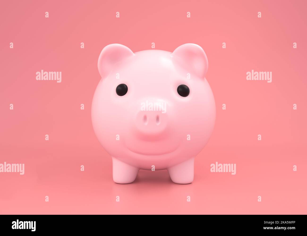 Pig bank smiling on pink background. money savings concept. 3d rendering. Stock Photo