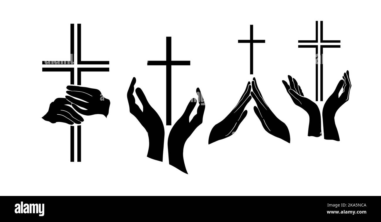 Set of religious cross in hands. Vector illustration Stock Vector Image