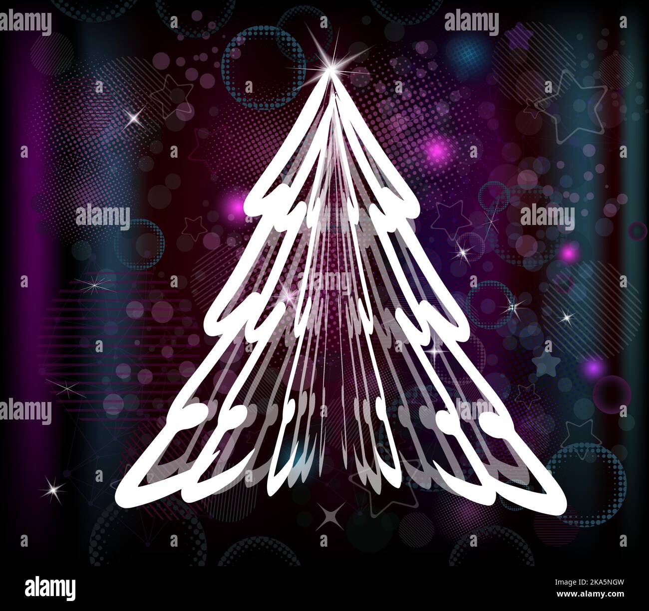 Abstract white Christmas tree on a shiny dark background. Vector ...