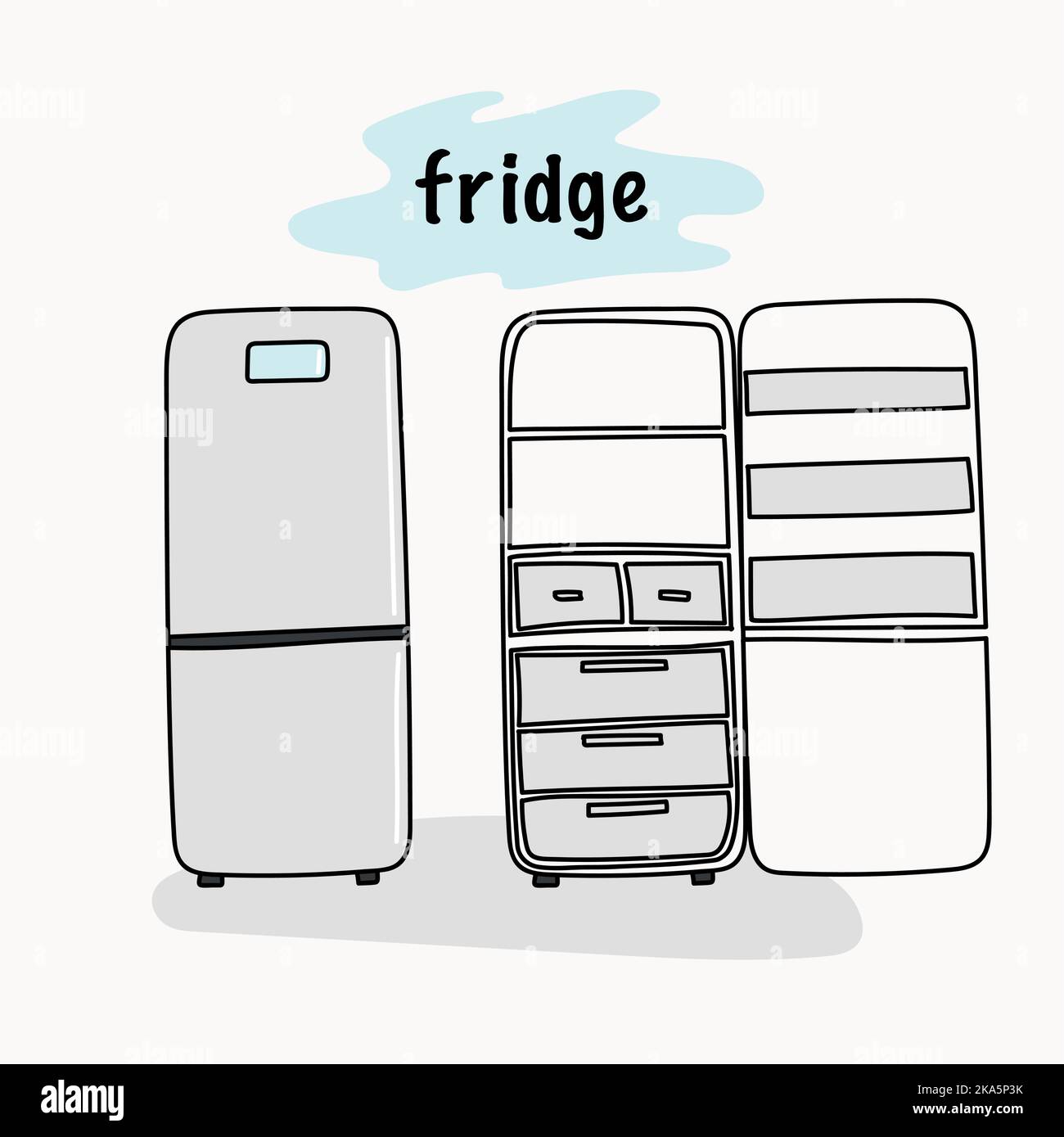 cute picture of fridge freezer open and closed Stock Vector
