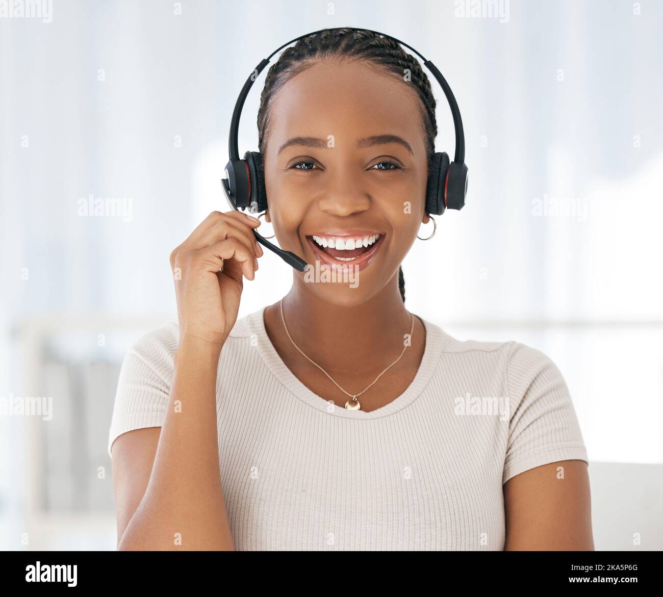 Call Center Telemarketing And Black Woman In Customer Service Office With Headset Smile And