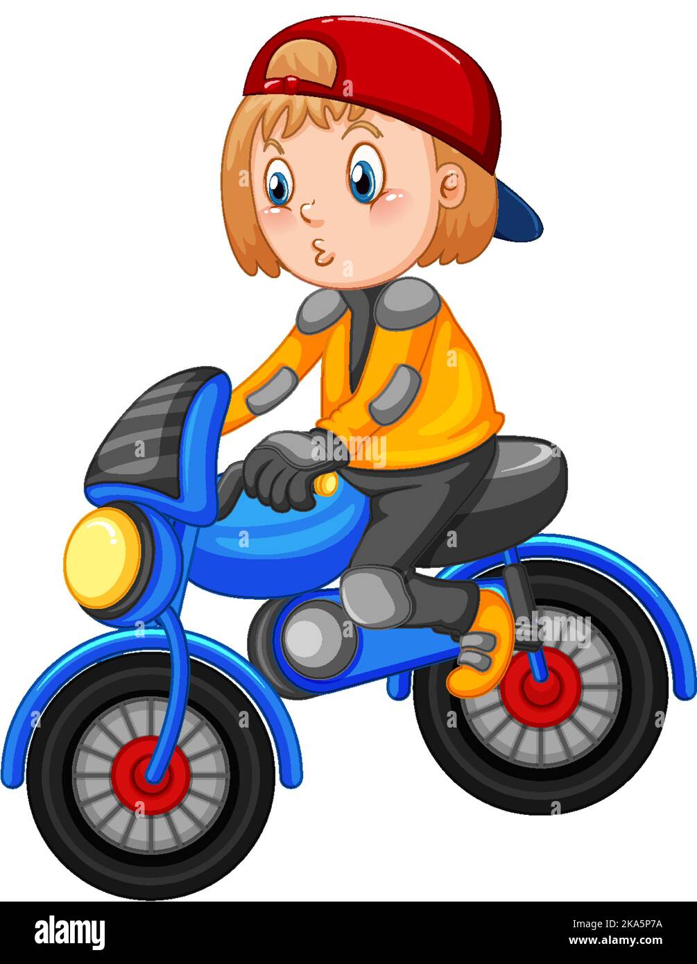 A girl riding motocross bike cartoon character illustration Stock