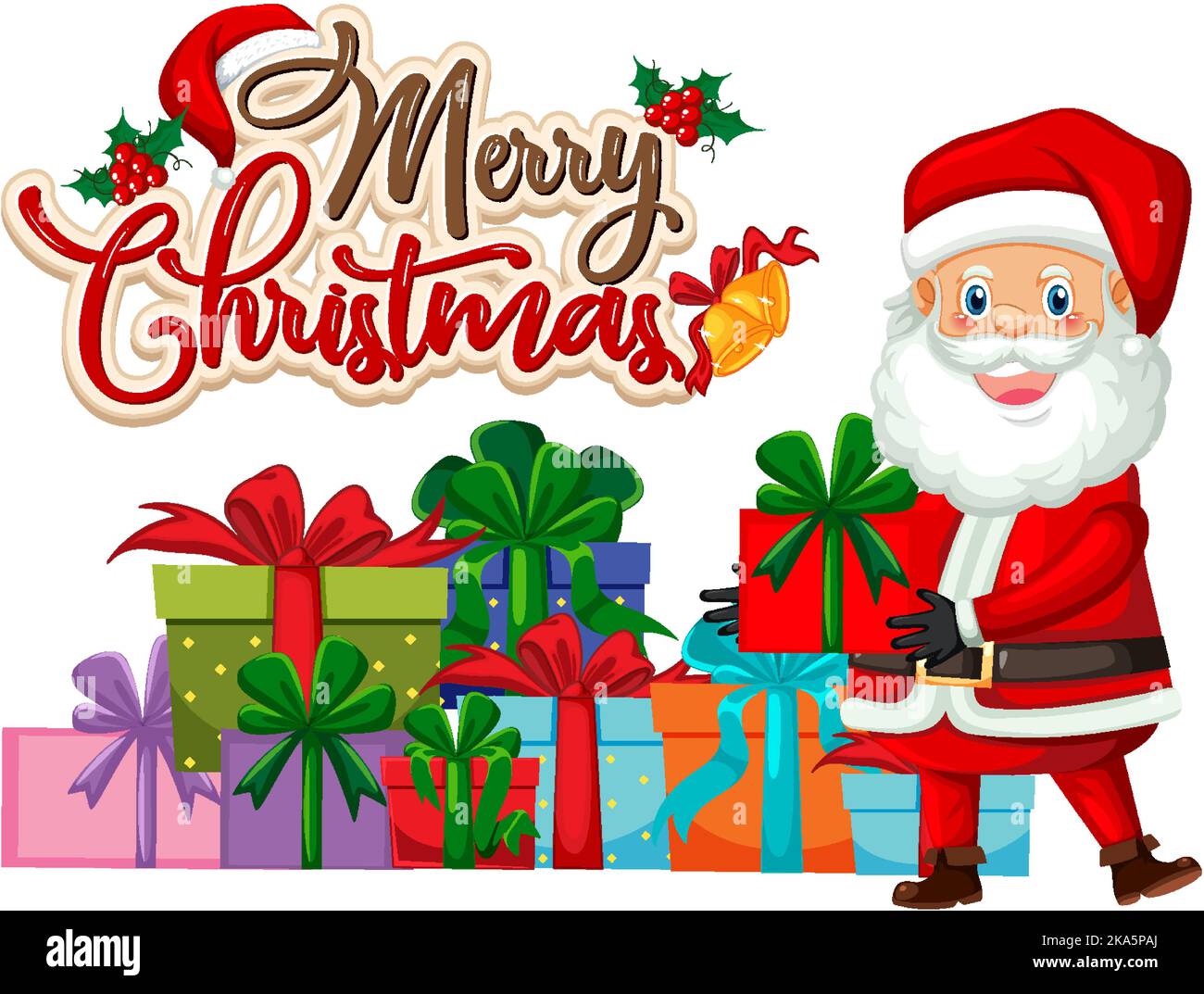 Merry Christmas text with Santa Claus cartoon character illustration ...