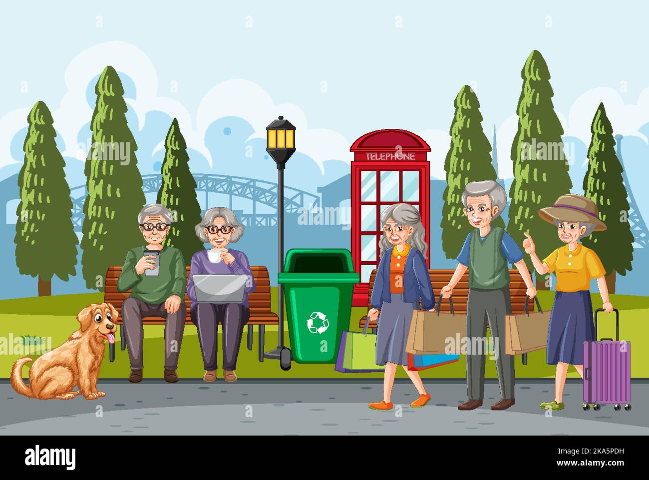 Outdoor park with senior people illustration Stock Vector Image & Art ...