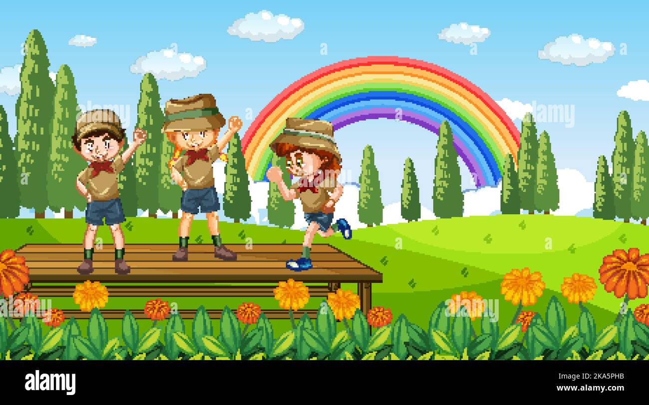 Scout kids hiking in the forest illustration Stock Vector Image & Art ...