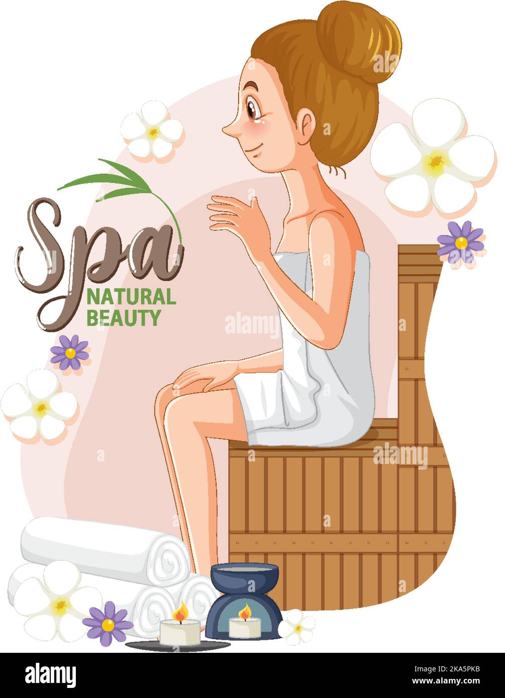 Spa natural beauty text with spa woman illustration Stock Vector