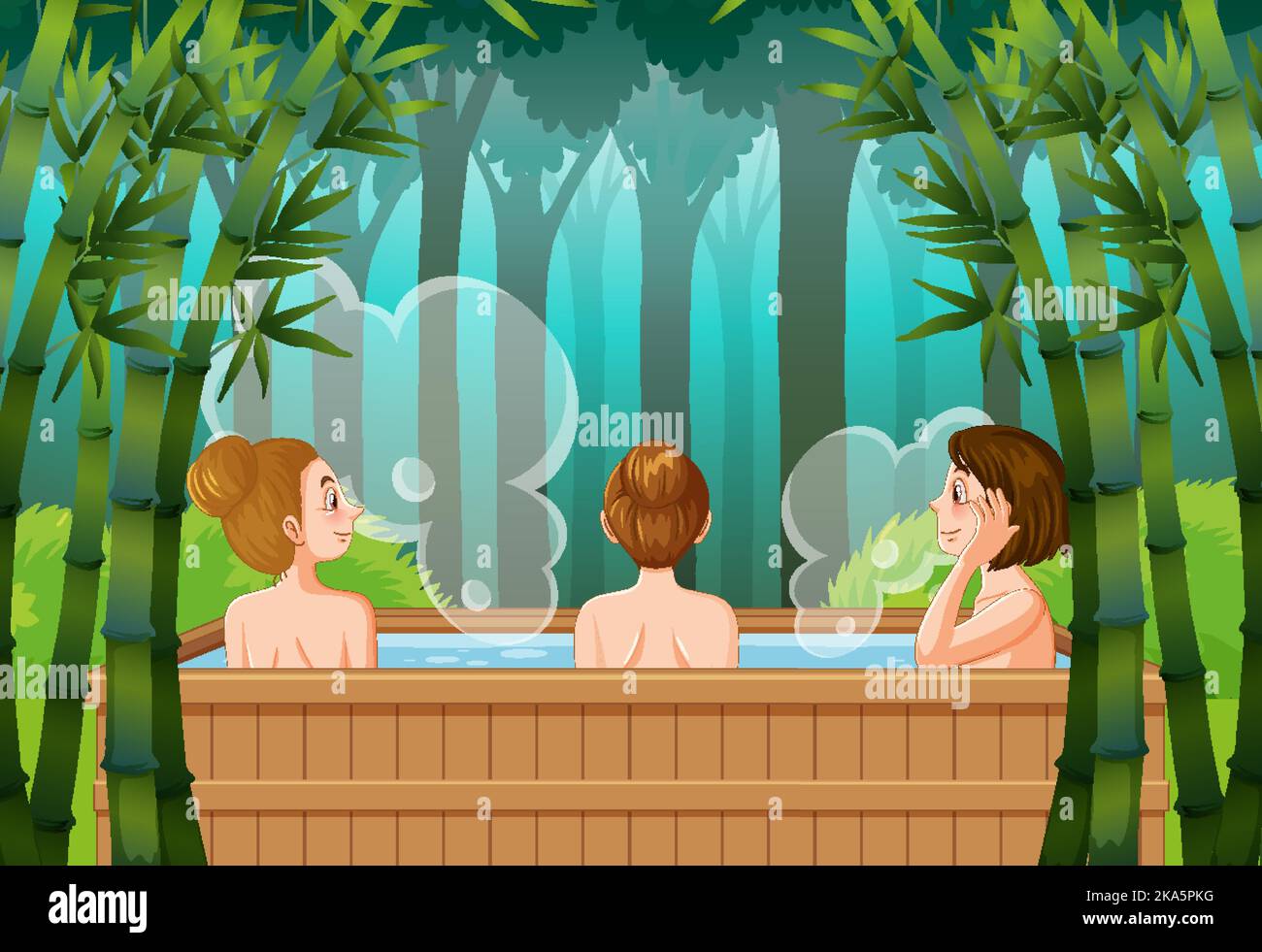 Women in thermal bath in bamboo forest illustration Stock Vector Image