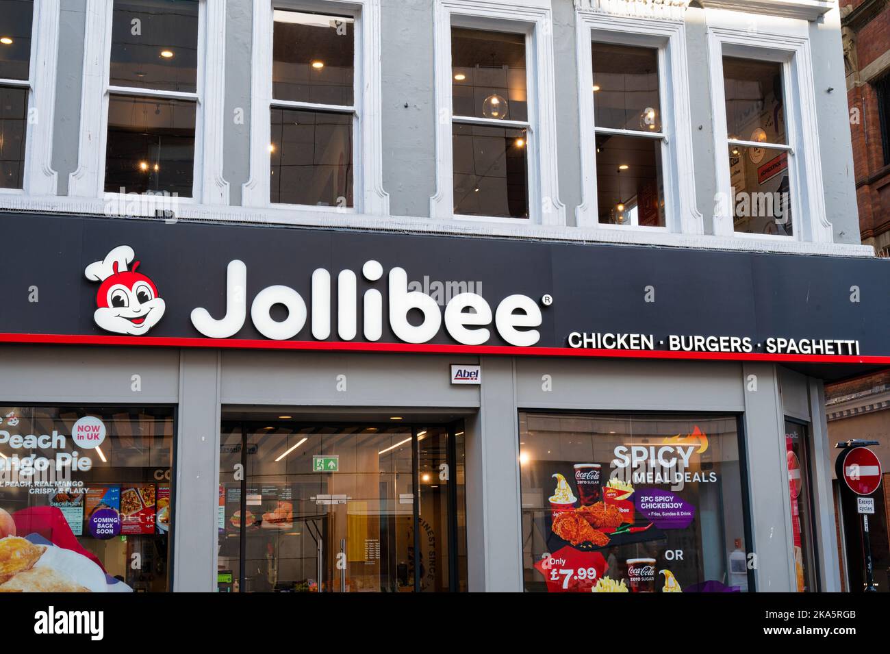 Liverpool, UK- Sept 7, 2022: The sign for Jollibee fast food restaurant in Liverpool England Stock Photo