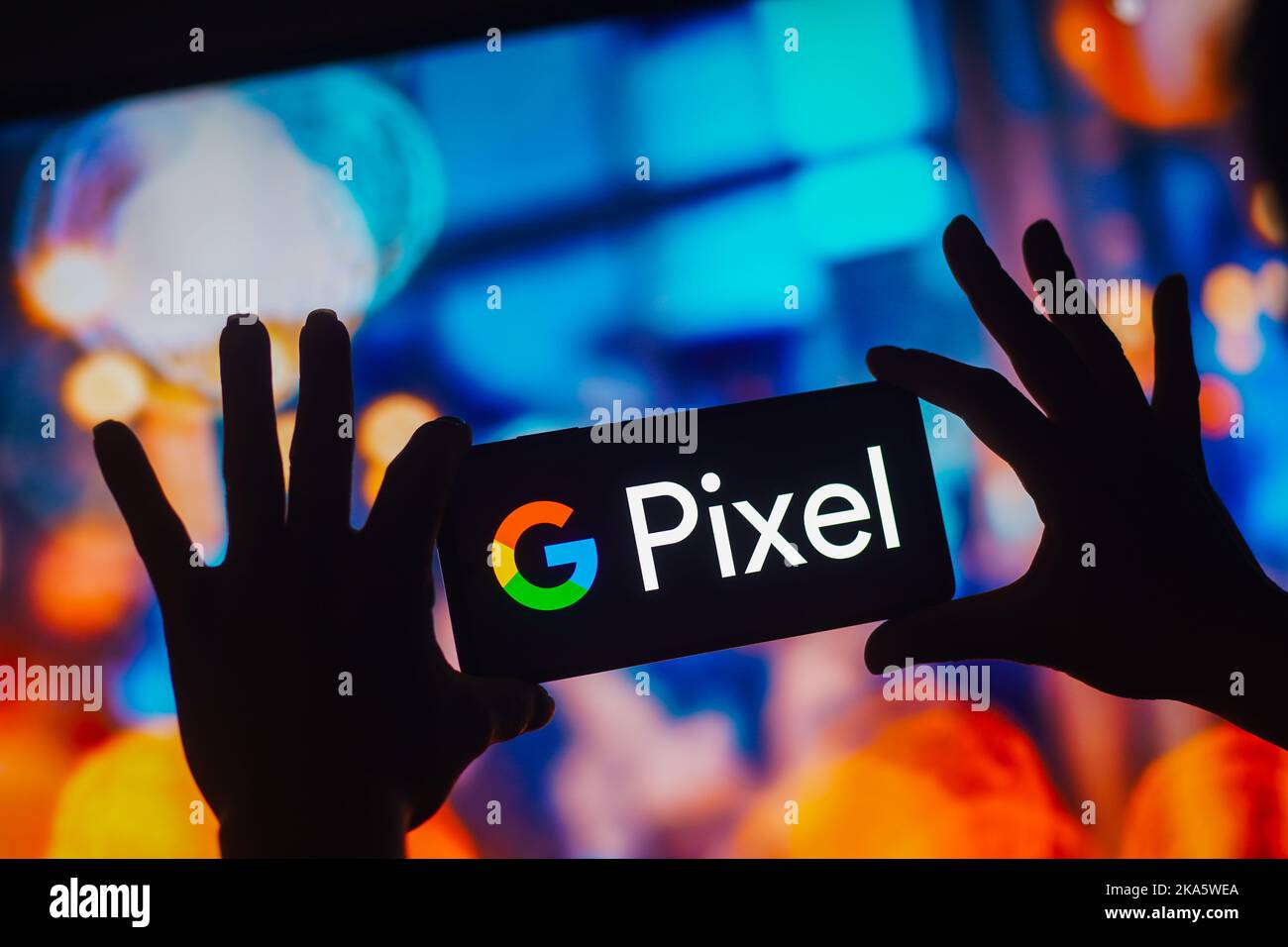 In this photo illustration, the Google Pixel logo is displayed on a ...