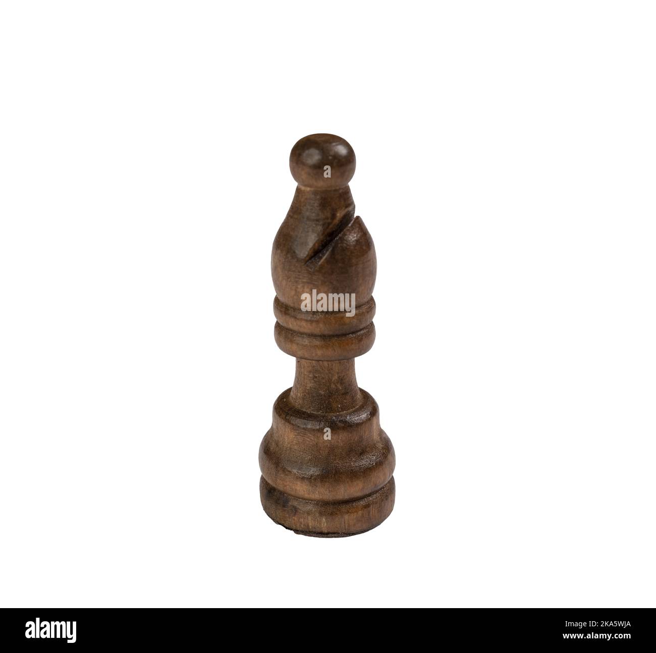 the dark wooden piece of the chess bishop  in a transparent background Stock Photo