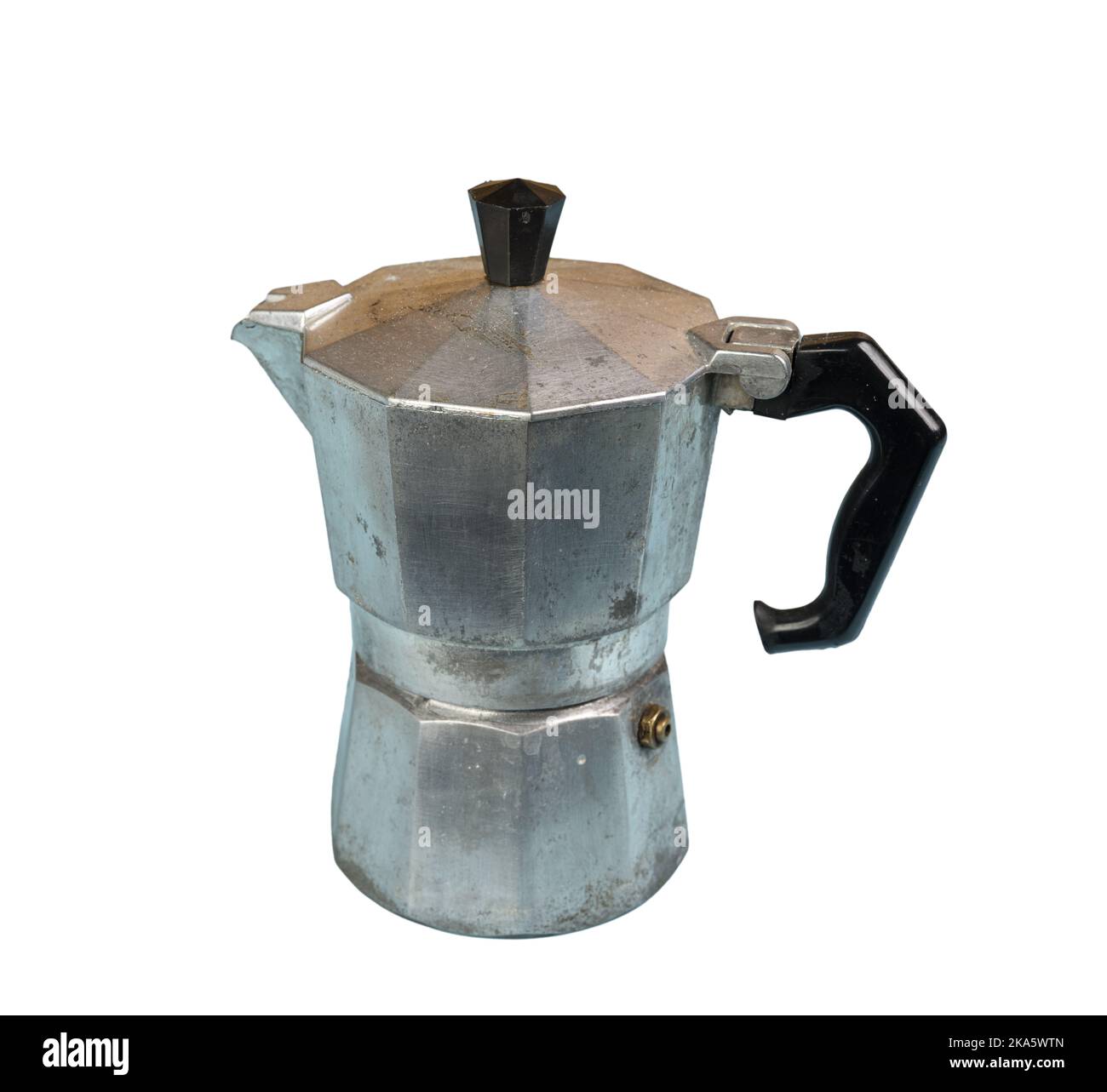 An old aluminum coffee pot in a transparent background Stock Photo