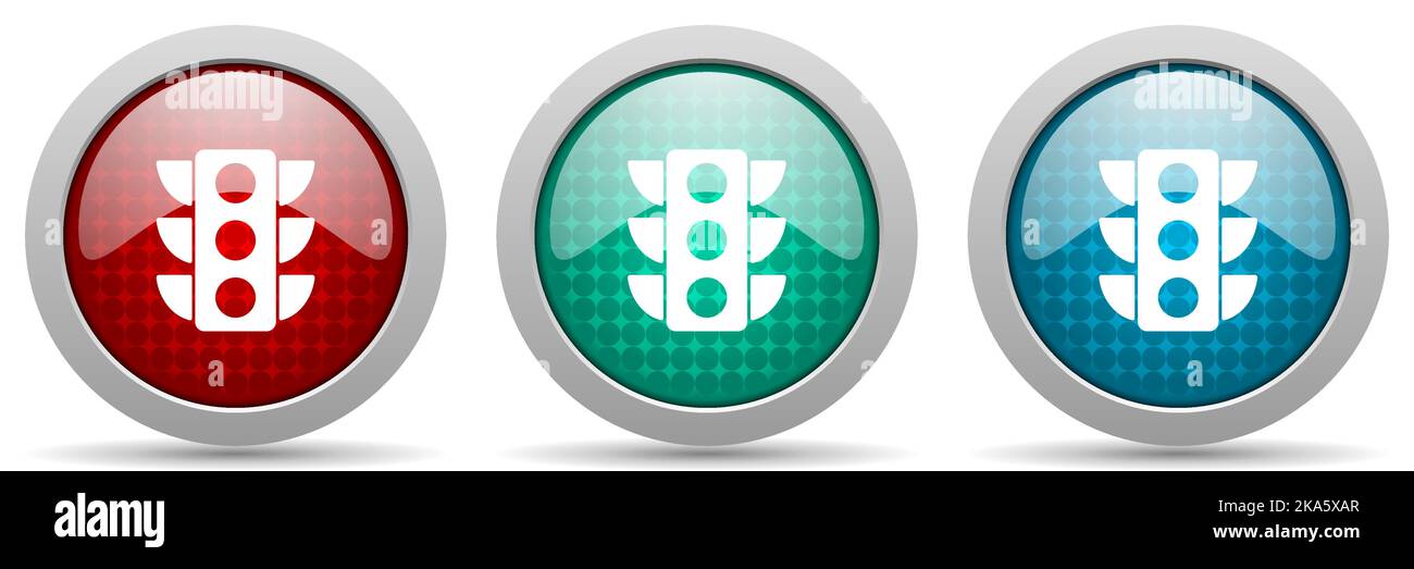 Traffic lights vector icon set, glossy web buttons collection Stock Vector
