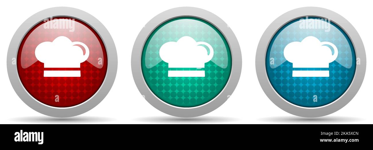 Cook vector icon set, glossy web buttons collection Stock Vector