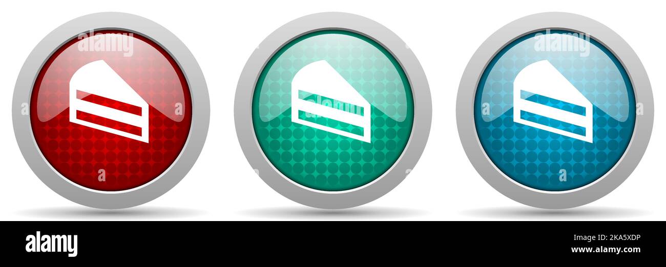 Cake vector icon set, glossy web buttons collection Stock Vector