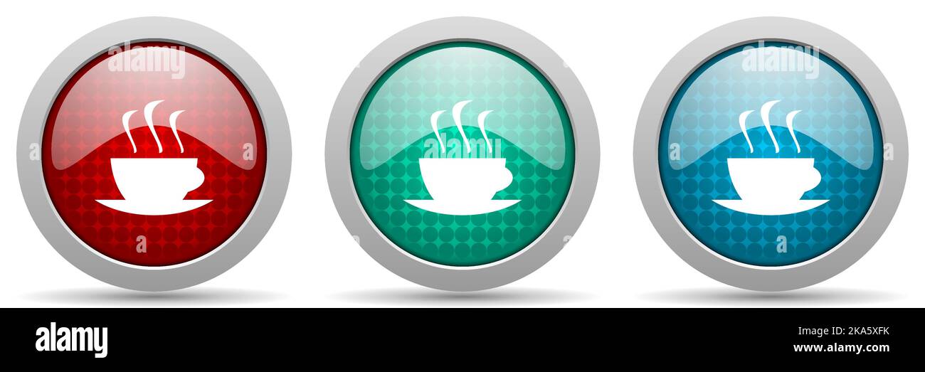 Coffee vector icon set, glossy web buttons collection Stock Vector