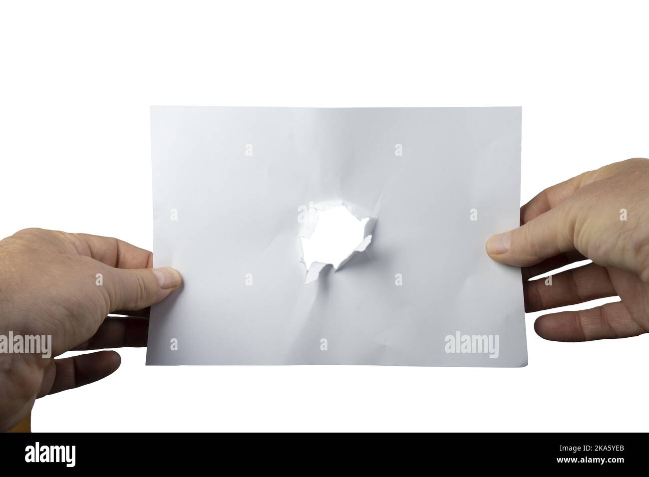 a white sheet of paper with a hole in the center on a transparent background Stock Photo