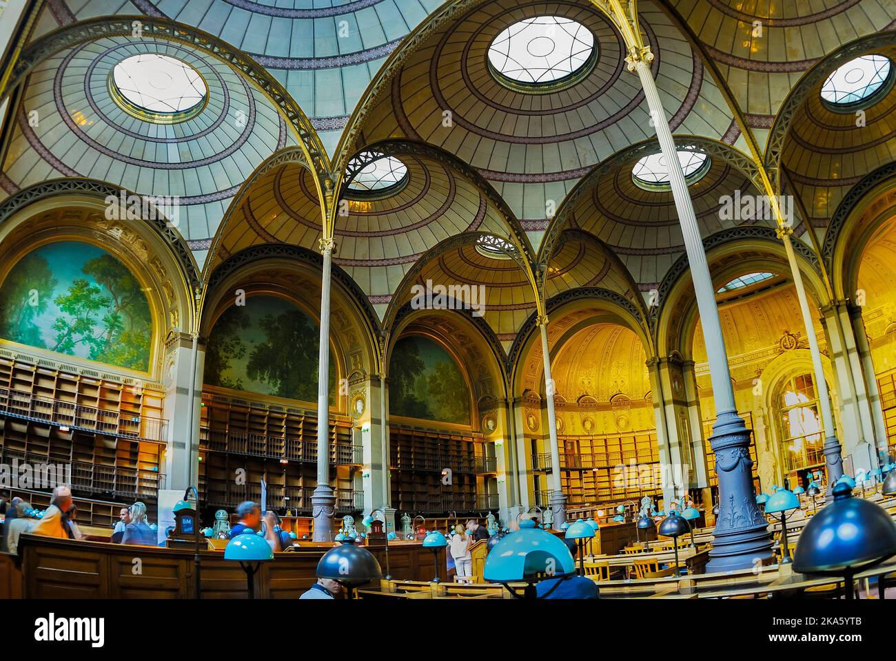 Paris, France- Inside National French Library interior, Oval Reading Room, "Bibliotheque National de France", (Richelieu Site). / Credit Architect / J.L. Pascal. Stock Photo