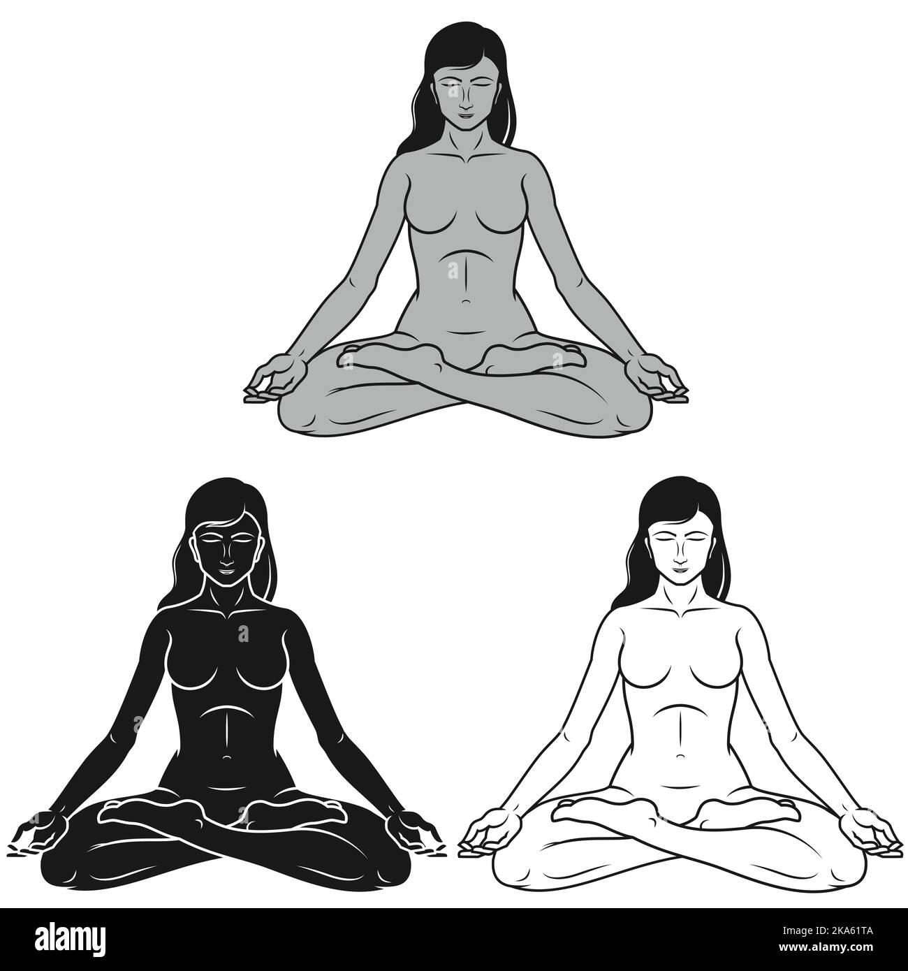 Vector design of woman meditating in lotus flower position, woman doing yog Stock Vector