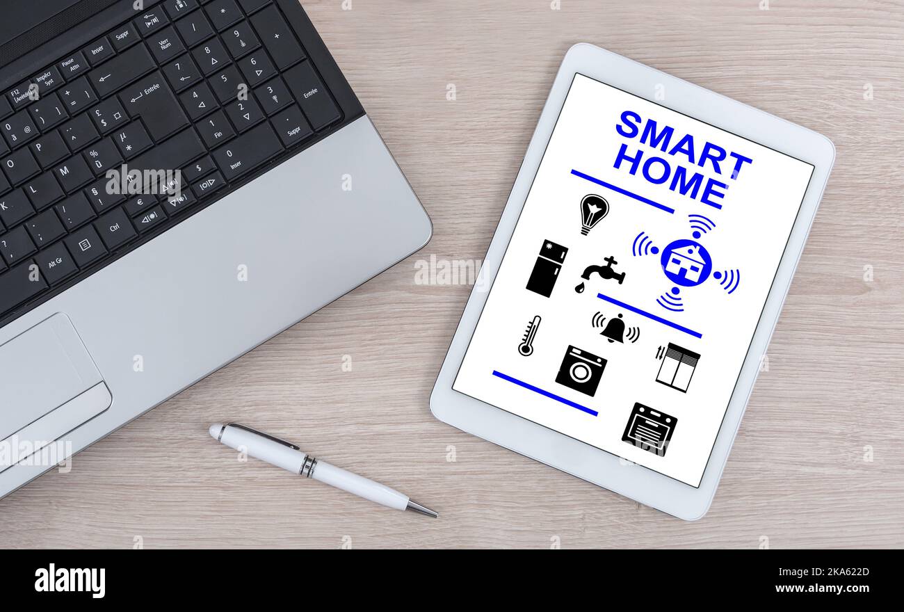 Smart home concept shown on a digital tablet Stock Photo