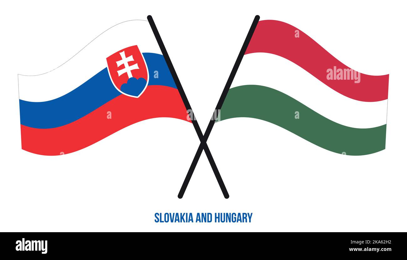 Slovakia And Hungary Flags Crossed And Waving Flat Style Official slovakia-and-hungary-flags-crossed-and-waving-flat-style-official