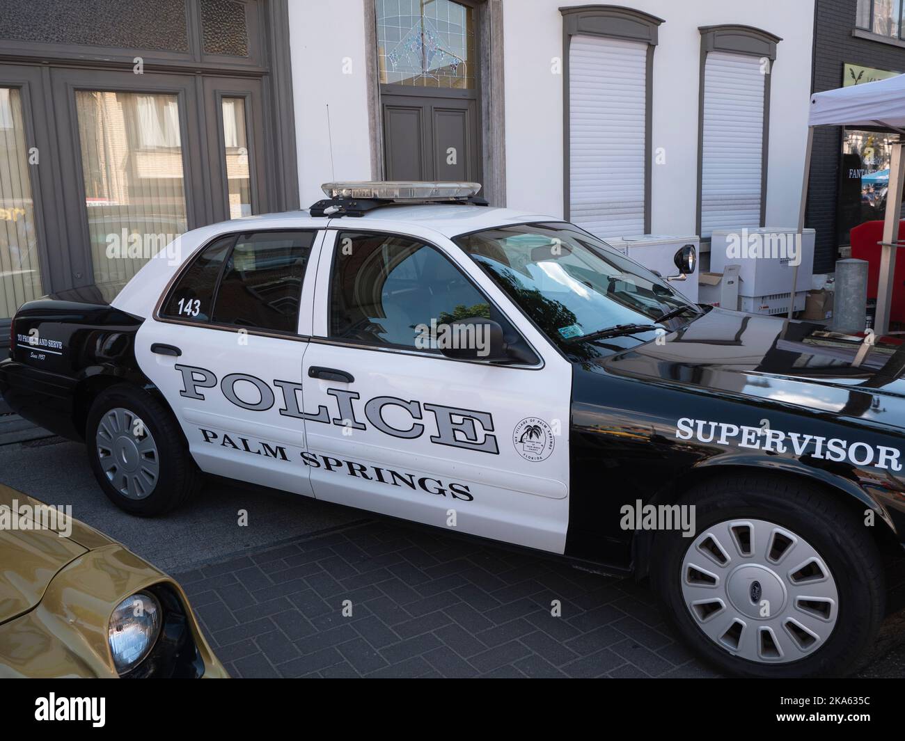 Sint Gillis Waas, Belgium, August 06, 2022, old police car that served in Palm spring, California now on display at an auto show Stock Photo