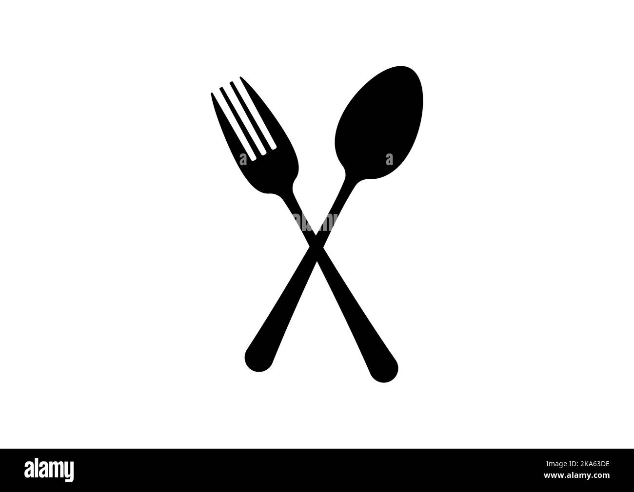 Crossed fork and spoon vector icon black cutlery flat simple design