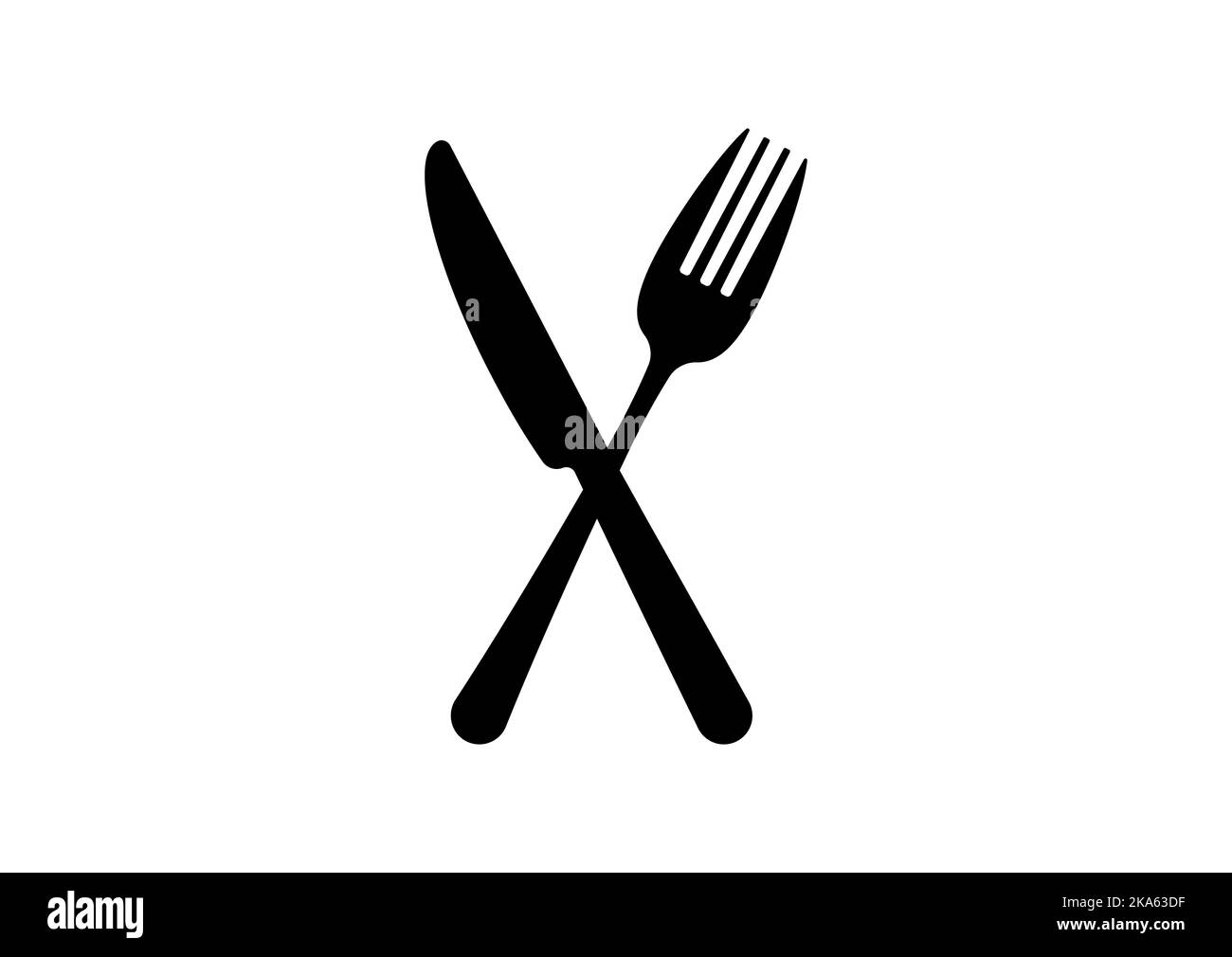 Crossed fork and knife vector icon black cutlery flat simple design