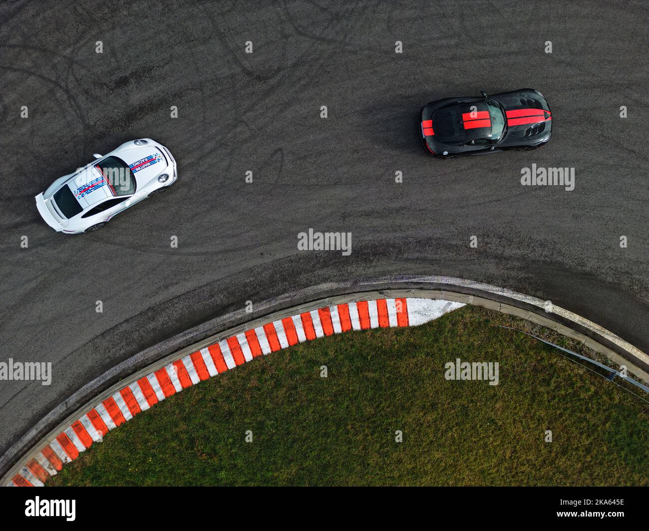 luxury cars racing track. Aerial photograph from drone Stock Photo Alamy