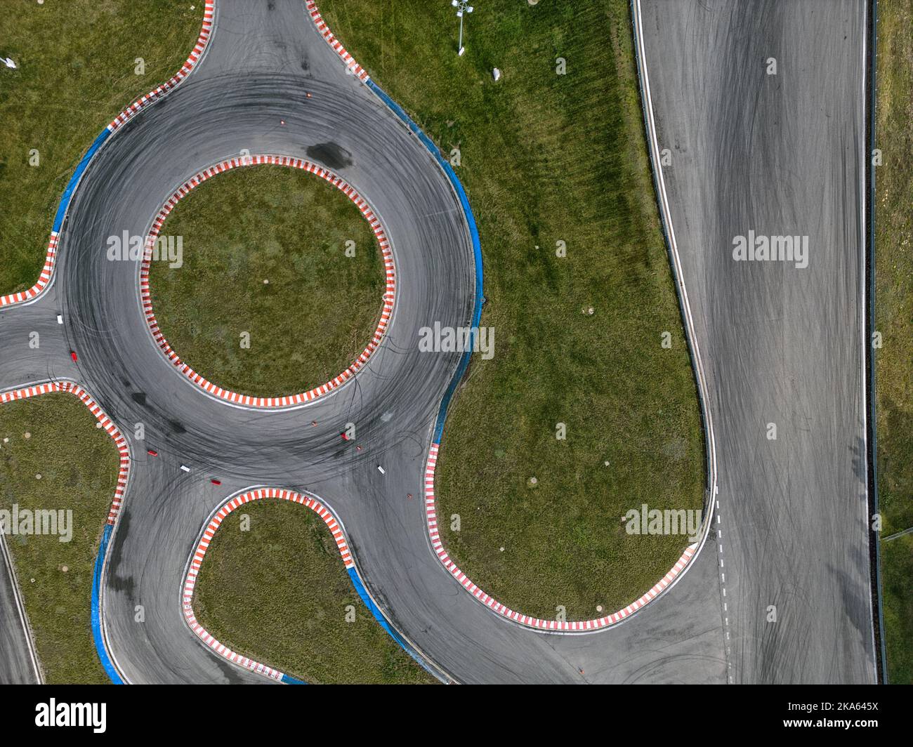 luxury cars racing track. Aerial photograph from drone Stock Photo