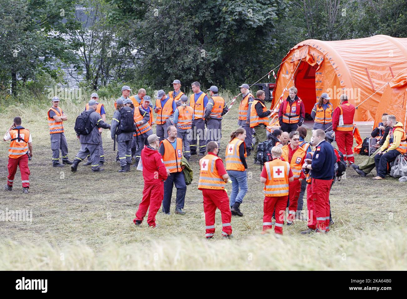 Sundvolden 20110723. Utoya youth massacre aftermath. Rescue and search work is operated from this base at Storoya in Tyrifjord.  Photo: Haakon Mosvold Larsen / Scanpix Norway  Stock Photo