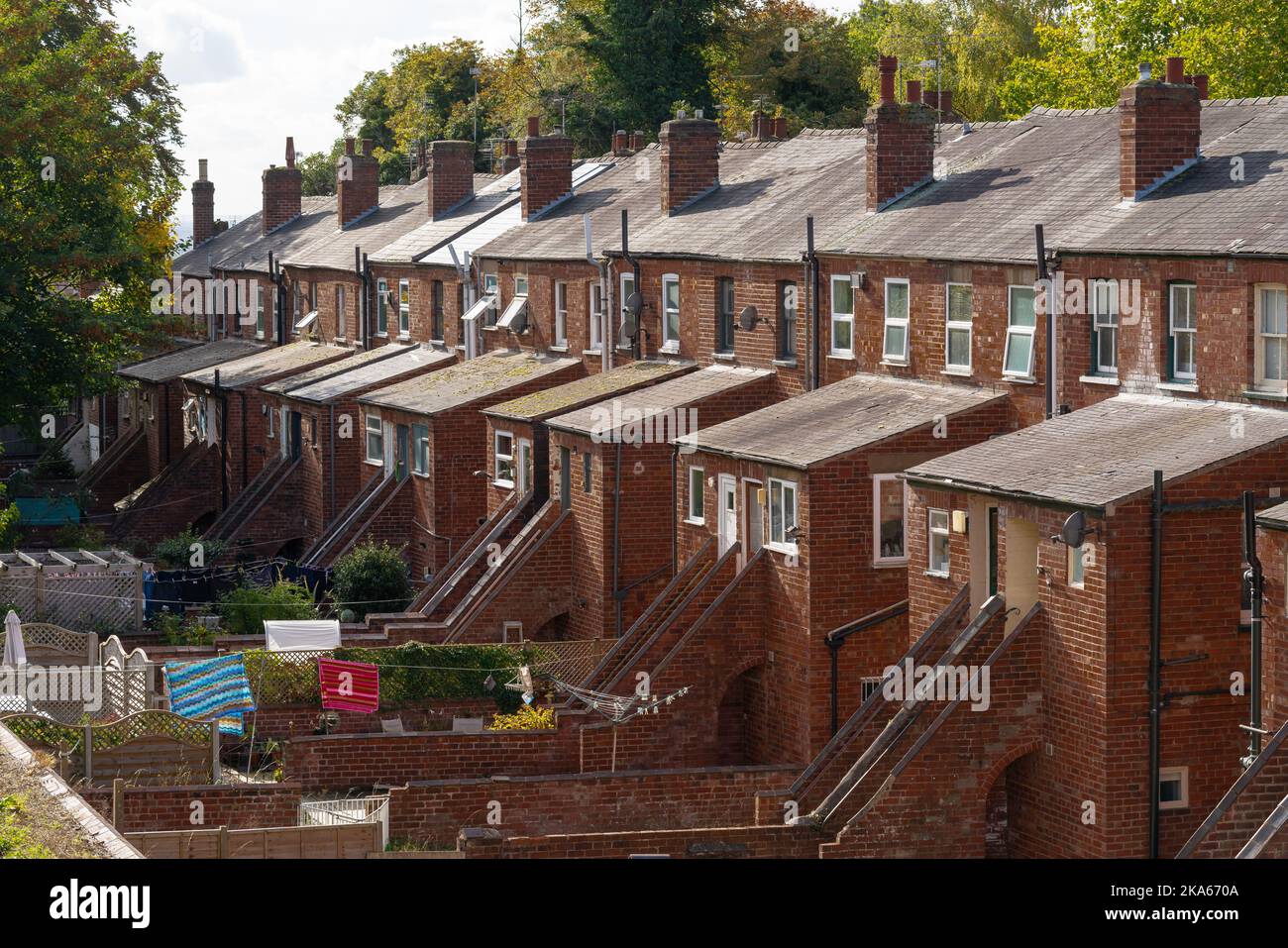 Victorian, Terrace Houses, Lincoln City, West Parade, attic rooms, workers housing, heavy industry, two-up, two-down, outside privy, bay windows, old. Stock Photo