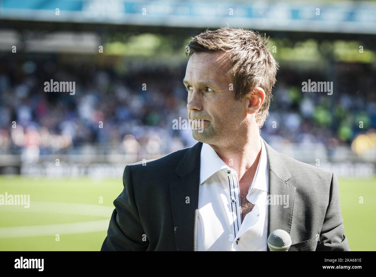 Outgoing manager of Stromsgodset FK and incoming manager of Scottish Premiership club Celtic Ronny Deila reacts after speaking to the supporters after half time of the match between Stomsgodset and Haugesund in the Norwegian top football league in Drammen, 9 June 2014. Photo by Audun Braastad, NTB scanpix Stock Photo